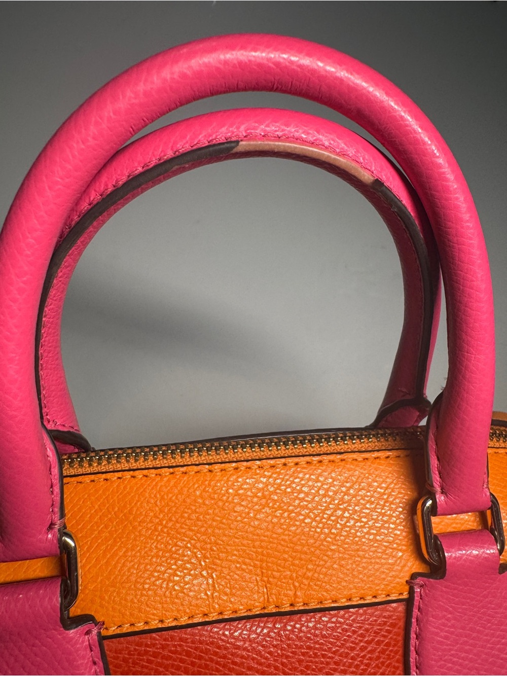 Coach mini Bennett Orange and Pink colorblock Leather Satchel - Picture 4 of 16